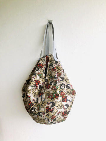 Shoulder origami sac, reversible eco friendly sac bag , Japanese inspired African fabric bag |  Japanese characters & African flowers - Jiakuma