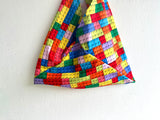 Japanese inspired bento bag , triangle fabric tote bag , colorful shoulder eco friendly shopping bag | Leggo
