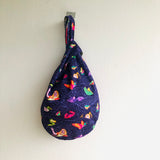 Knot Japanese inspired  bag , small origami fabric bag , reversible wrist bag | Alice swimming in a pool of tears