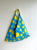 Origami tote bag , shoulder bento bag , fabric triangle tote | Polka dots heaven