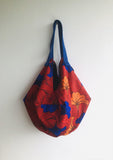 Origami sac bag , batik hand painted fabric bag , African textile eco shopping tote bag | Africa & Batik gold flowers - Jiakuma