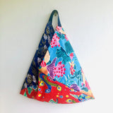 Origami bento bag , shoulder tote colorful ecc bag | Lucky dragons  flying in a blue sky over a pond with beautiful flowers - Jiakuma