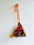 Origami dumpling bag, triangle pom pom bag , colorful Japanese inspired bag | just want to go to the hairdresser