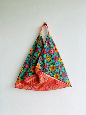 Origami tote bag , eco friendly colorful triangle tote bag , shoulder bento fabric bag , handmade Japanese bag | Brasília