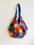 Origami sac bag , shoulder colorful fabric bag , reversible Japanese inspired eco bag | Color the world