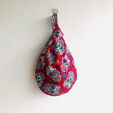 Knot origami bag , wrist reversible fabric colorful small bag , Japanese inspired bag | El Dia de los muertos & cubist ladies