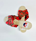 Espadrilles hand stitched shoes , espardenyes colorful sandals | Rojo y oro