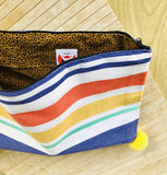 Cool summer fabric big clutch , laptop sleeve colorful fun bag , pom pom bag | La playa de Cadaques - Jiakuma