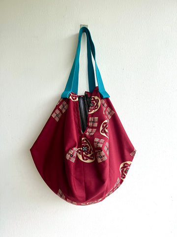 Origami sac bag , reversible fabric Japanese inspired bag , shoulder shopping big bag | Land of the rising sun