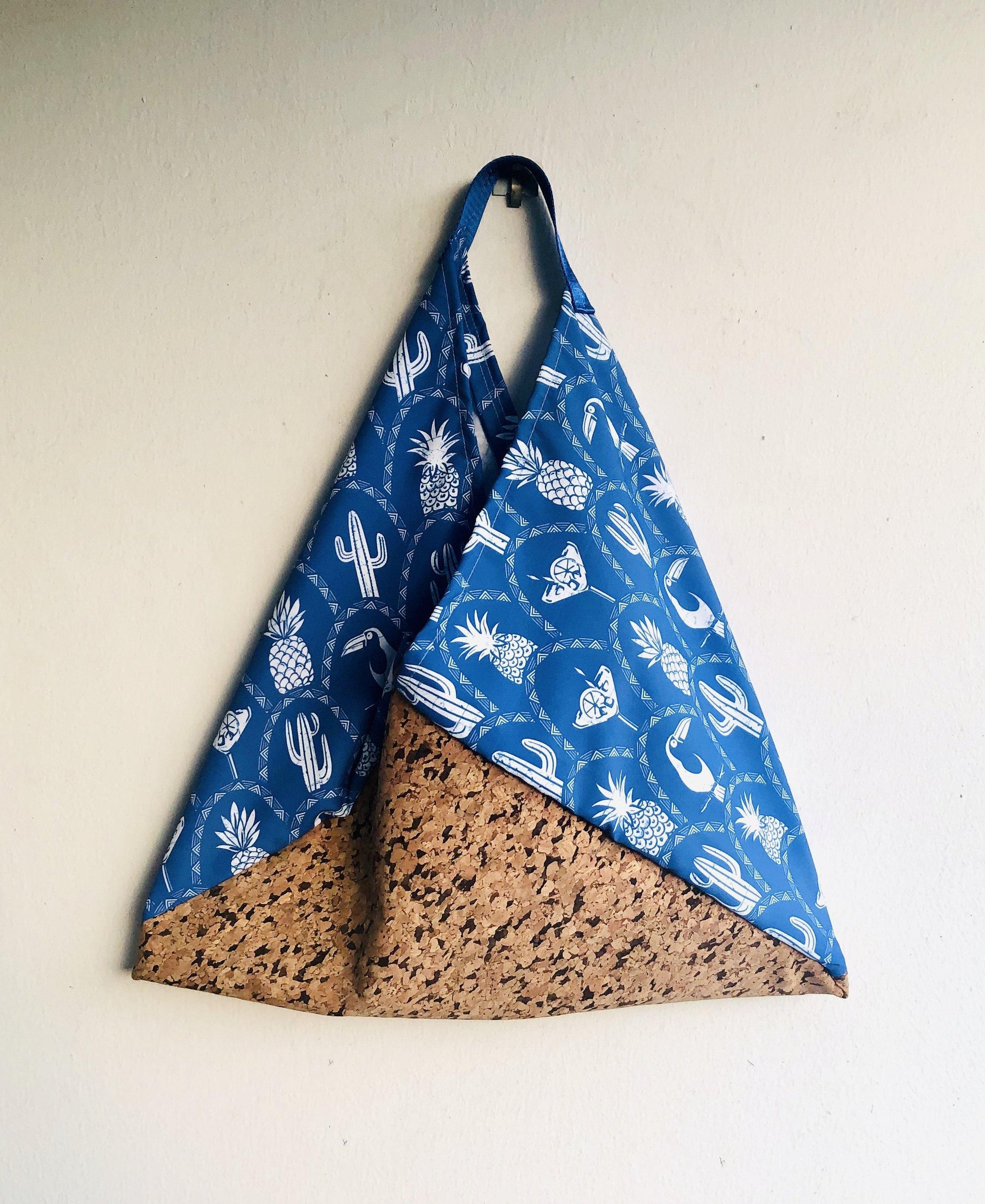 Eco friendly shoulder bag , origami Japanese inspired bento bag |cork and tropical nights - Jiakuma