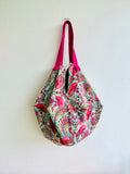 Origami shoulder sac bag , reversible flamingo print sac bag , Japanese inspired bag | Good vibes flamingos