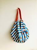 Origami sac bag , reversible fabric shoulder bag , eco friendly shopping summer bag | Polka dots & strips