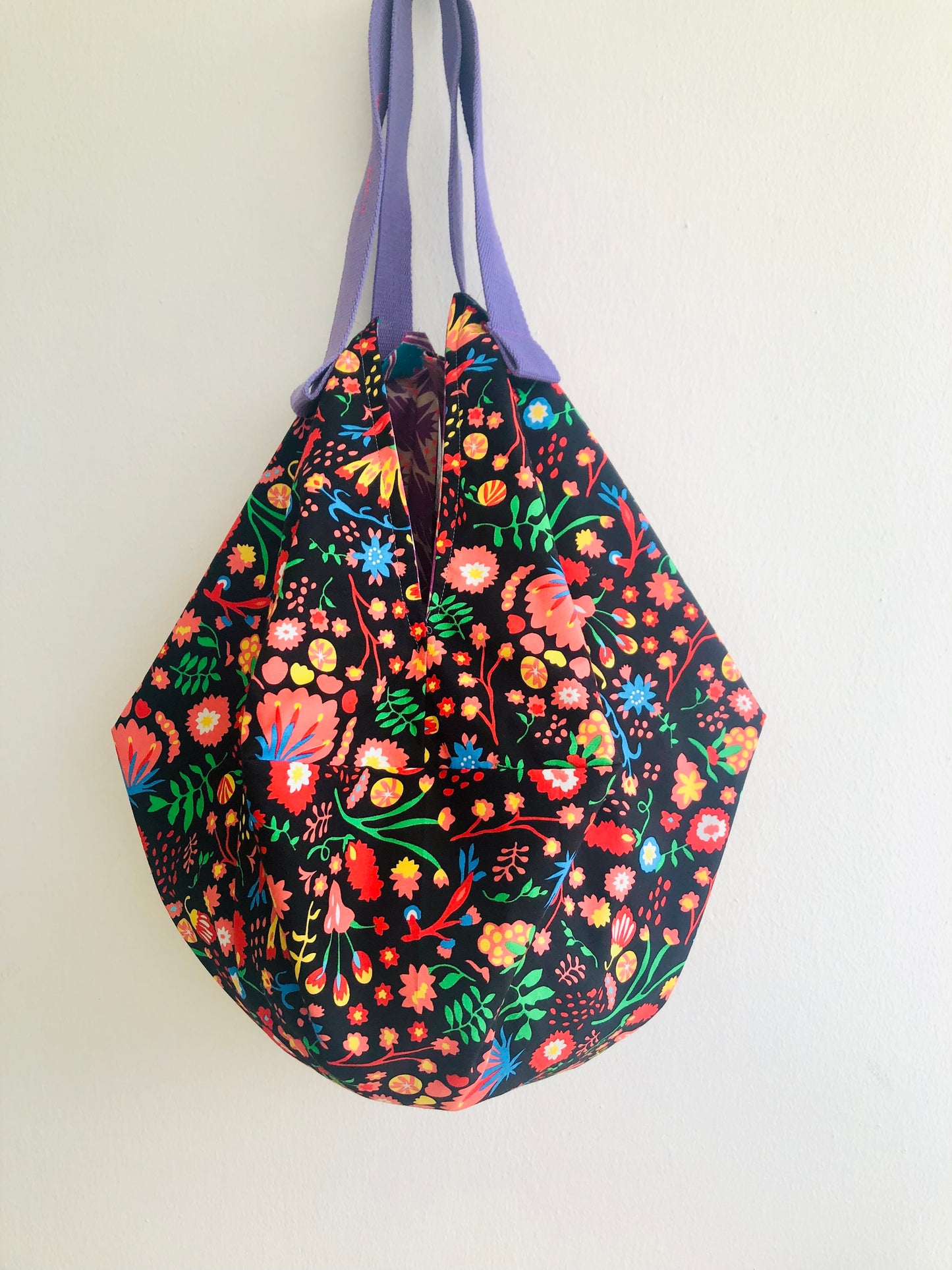 Bolso de hombro ecológico colorido, bolso de mano reversible de origami | Garden life