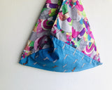 Origami bento bag , tote shoulder fabric triangle bag | leopards running in a glittery colorful world - Jiakuma