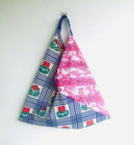 Shoulder bento bag , origami tote bag , handmade cool silkscreen print bag | Double happiness underneath the blossom tree - Jiakuma