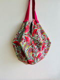 Origami shoulder sac bag , reversible flamingo print sac bag , Japanese inspired bag | Good vibes flamingos