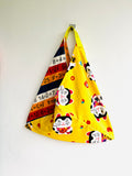 Origami tote bag, triangle Japanese bag , colorful eco friendly shoulder bag , fabric shopping bag | El gato Aristóteles