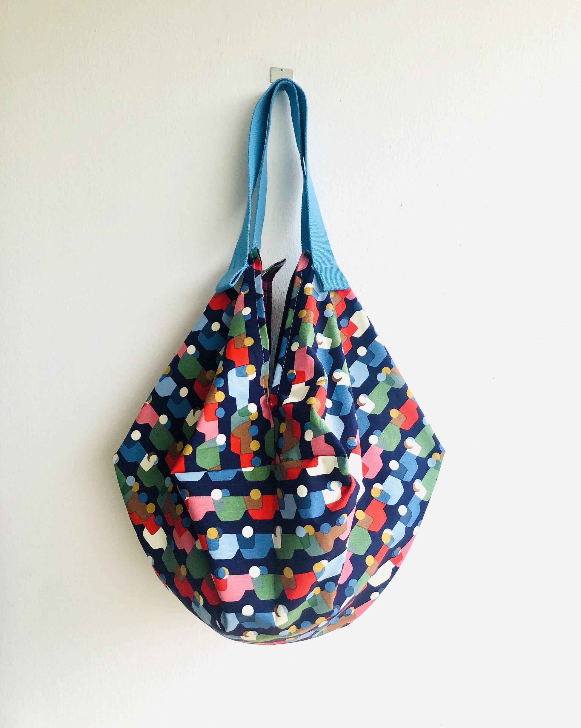 Origami sac bag , reversible fabric shoulder bag , handmade colorful Japanese inspired bag | Colorful traffic jam - Jiakuma