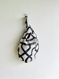 Small origami knot bag , reversible Japanese inspired wrist bag , handmade one of a kind bag | Watercolor brushstrokes