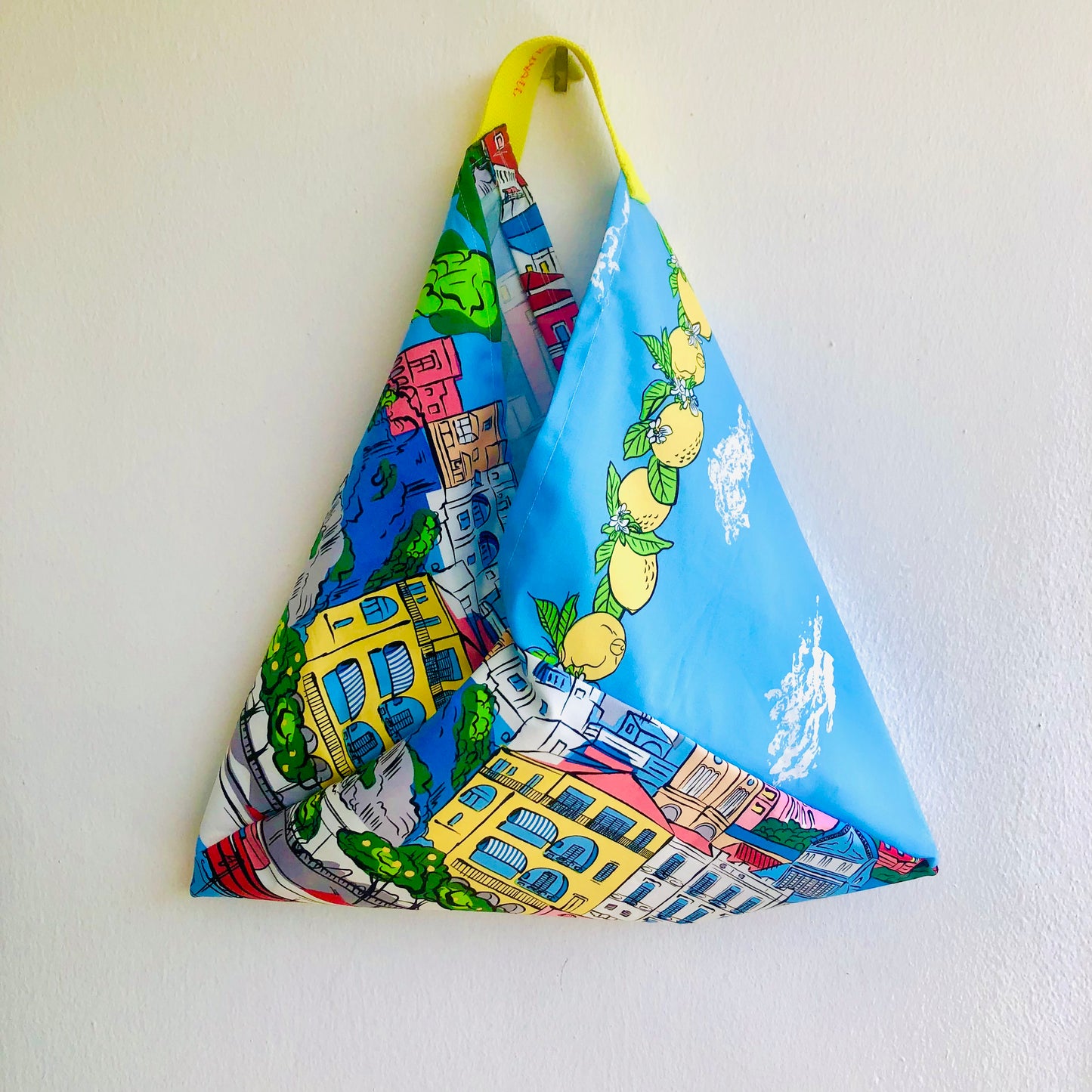 Bolsa bento de origami, bolso de hombro de tela de colores, bolso triangular de inspiración japonesa | Positano