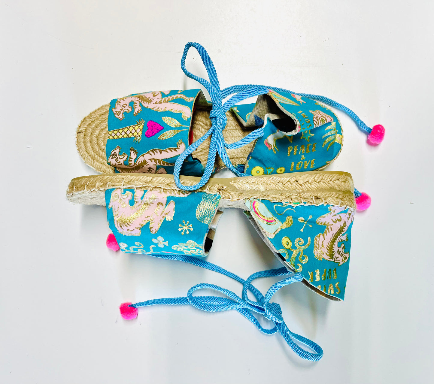 Handmade espadrilles shoes , ooak sandal hand stitched shoes , espadrenyes tie up shoes | Tigers & unicorns