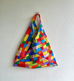 Japanese inspired bento bag , triangle fabric tote bag , colorful shoulder eco friendly shopping bag | Leggo