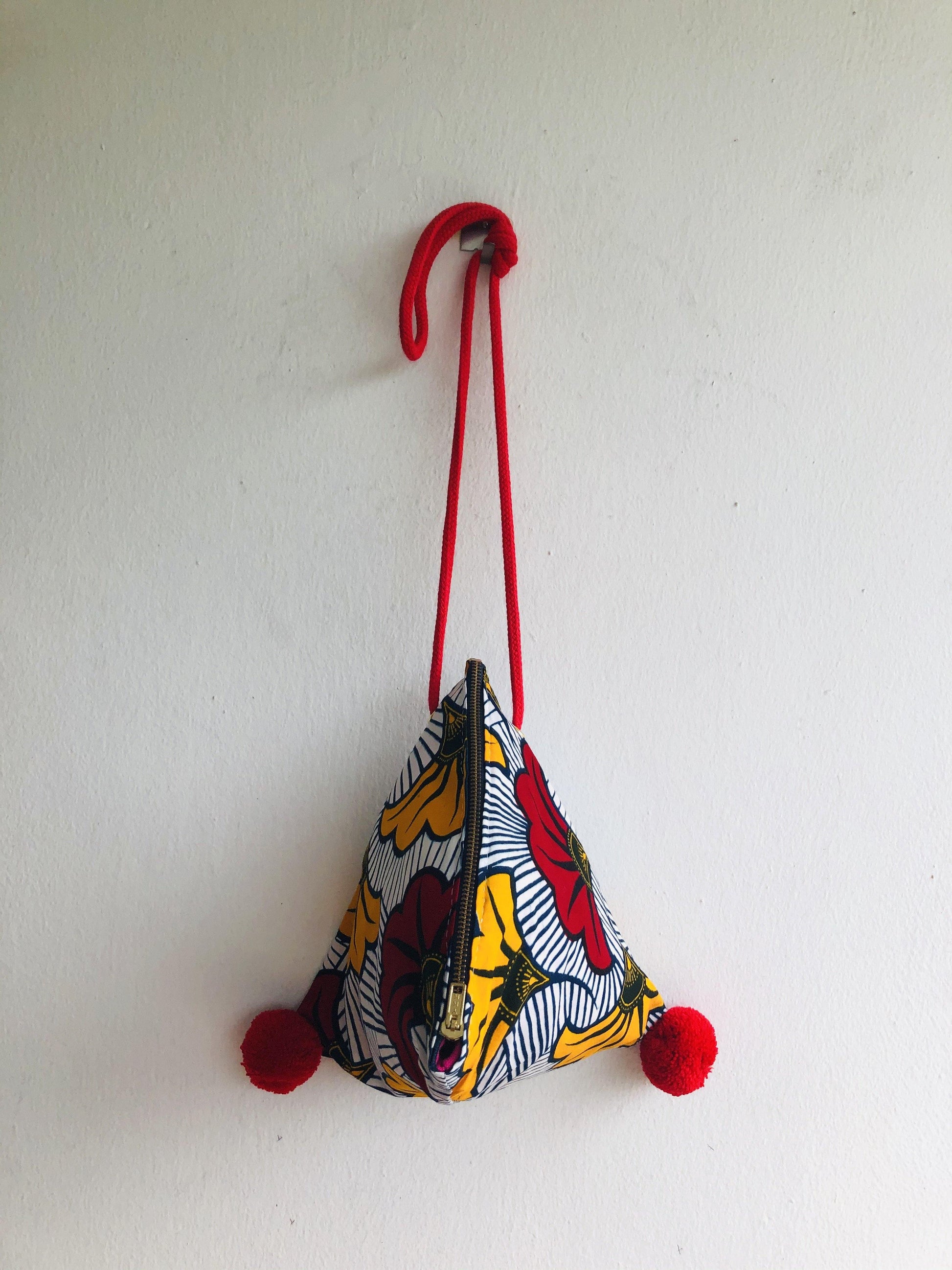 Summer colorful small cross sling bag , African fabric bag , pom poms bag | African flowers - Jiakuma