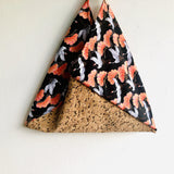 Origami bento bag , shoulder Japanese inspired bag l Orange clouds, cranes & cork - Jiakuma