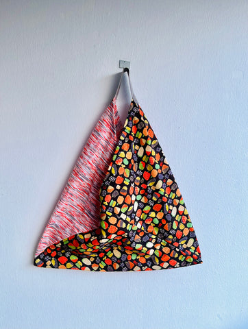 Origami bento bag , tote fabric triangle bag , origami cute shoulder bag , colorful Japanese inspired bag |  Colorful lunch time