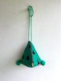 Dumpling fabric bag , small triangle bag , Japanese inspired bag , cute weekend pom pom bag | Triángulos