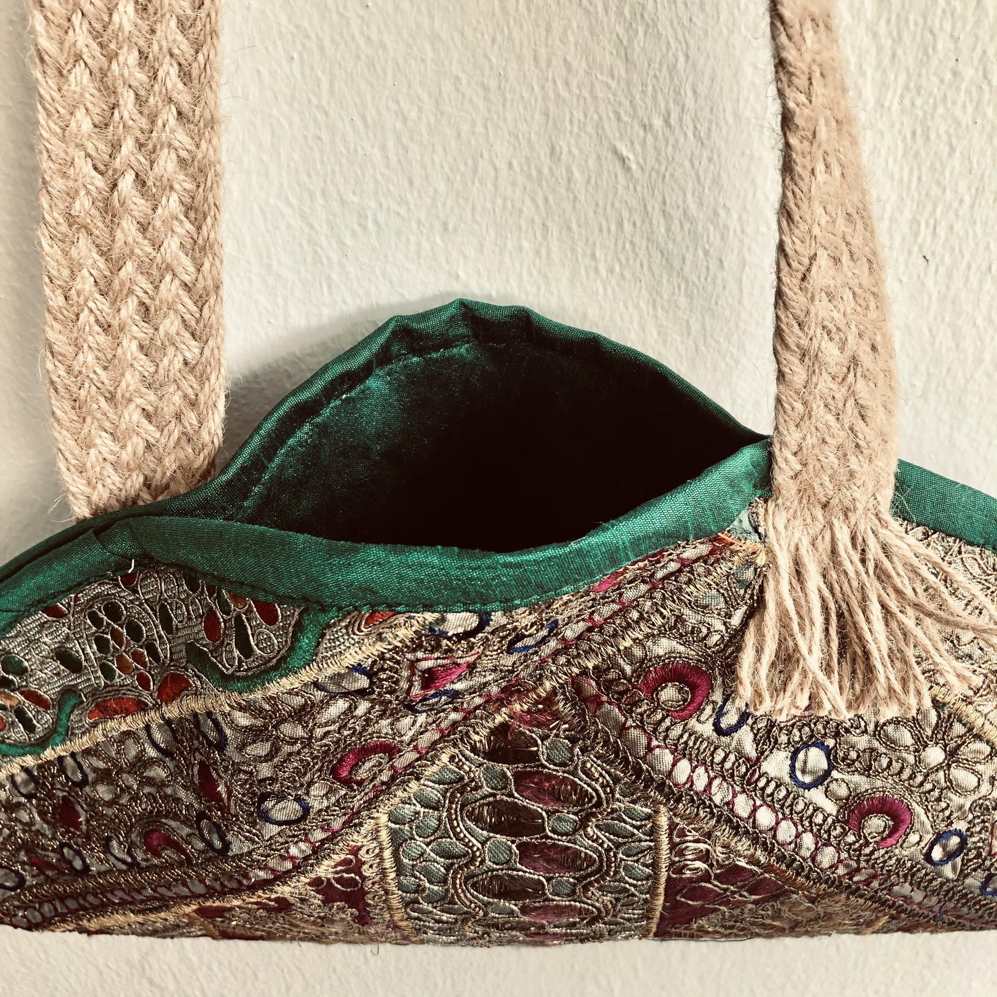 Shoulder Indian fabric small tote bag , handmade embroidery beautiful weekend bag | Karishma - Jiakuma