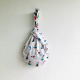 Cute knot Japanese inspired bag , origami reversible fabric bag , wrist bag | Let’s get physical