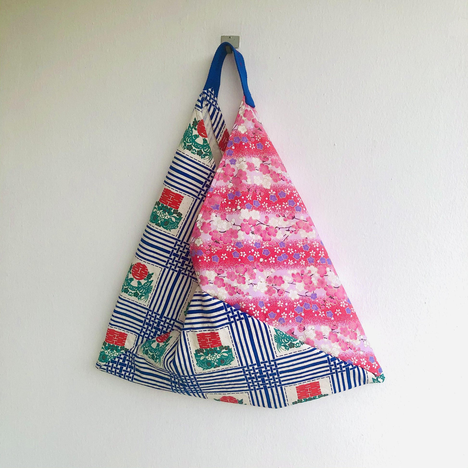 Shoulder bento bag , origami tote bag , handmade cool silkscreen print bag | Double happiness underneath the blossom tree - Jiakuma