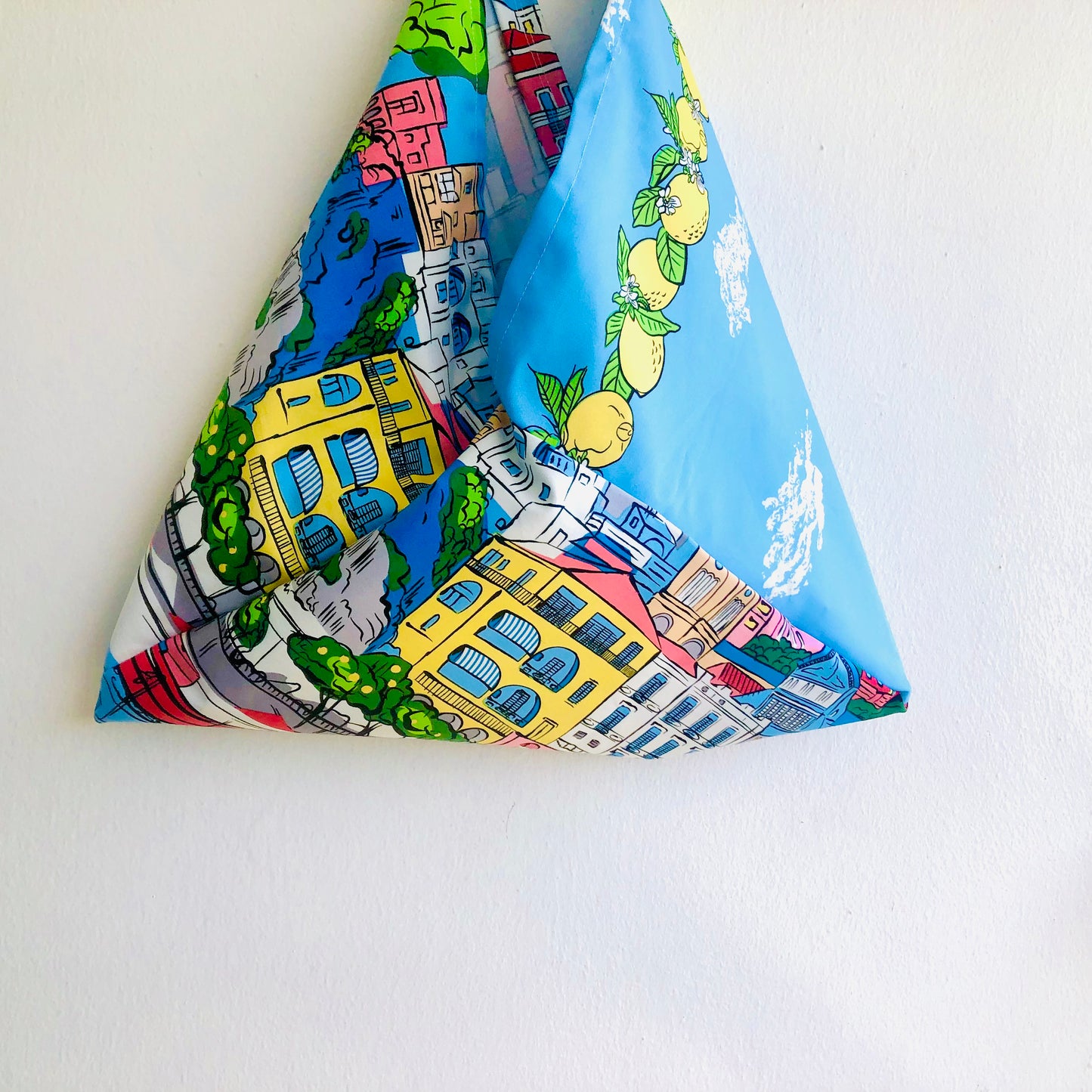 Origami bento bag , shoulder tote colorful fabric bag , Japanese inspired  triangle bag | Positano