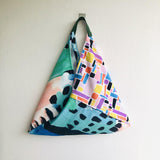 Triangle shoulder tote bag , origami bento tote bag , handmade fabric eco colorful bag | Contemporary strokes - Jiakuma