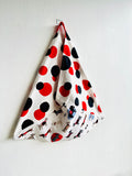 Origami bento bag , tote fabric shopping bag , shoulder eco friendly groceries bag | Polka dogs