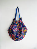 Origami sac bag , reversible Japanese eco friendly bag , colorful Chinese new year bag | Lucky dragons flying over fields of flowers