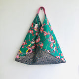 Origami bento bag , shoulder triangle tote bag , handmade unique origami bag | Pájaros verdes de esperanza for the new year - Jiakuma