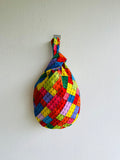 Colorful Japanese inspired knot bag , origami wrist reversible fabric bag , small weekend bag | Leggo