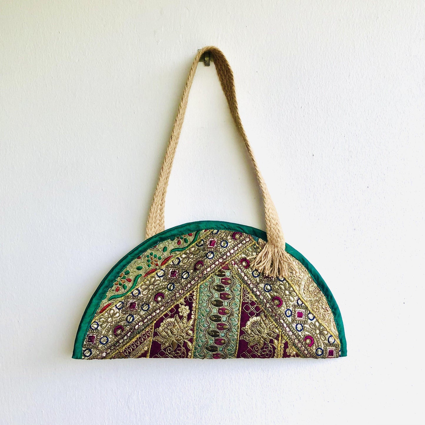 Shoulder Indian fabric small tote bag , handmade embroidery beautiful weekend bag | Karishma - Jiakuma