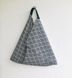 Bento origami bag , shoulder handmade fabric bag, Japanese inspired bag | Black & white waves - Jiakuma