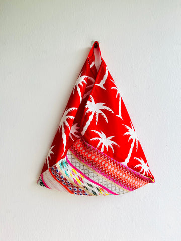 Origami tote bag , bento Japanese inspired bag , triangle eco friendly shopping bag | Palm trees at sunset in Tulum