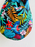 Origami knot bag , reversible colorful wrist bag , Japanese inspired bag | Tropical foresta
