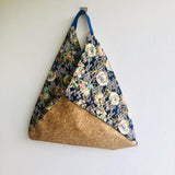Shoulder bento bag , fabric eco friendly cork tote bag | Japanese crane  & cork with golden sparkle - Jiakuma