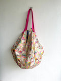 Sac origami bag , Japanese fabric bag , reversible shoulder bag , eco friendly colorful bag , livery print bag | Futuristic city