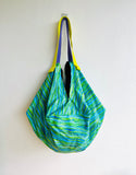 Origami sac bag , reversible fabric shoulder bag , Japanese inspired origami bag , colorful shopping bag | Green dots universe