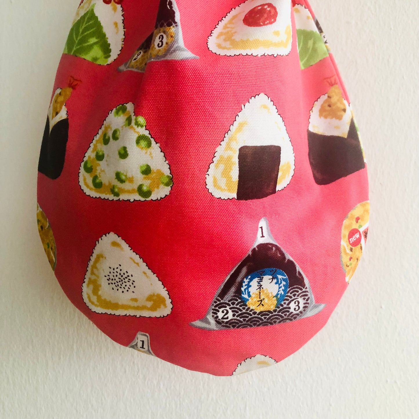 Small Japanese inspired bag , wrist knot fabric bag , reversible handmade cute bag | Onigiri