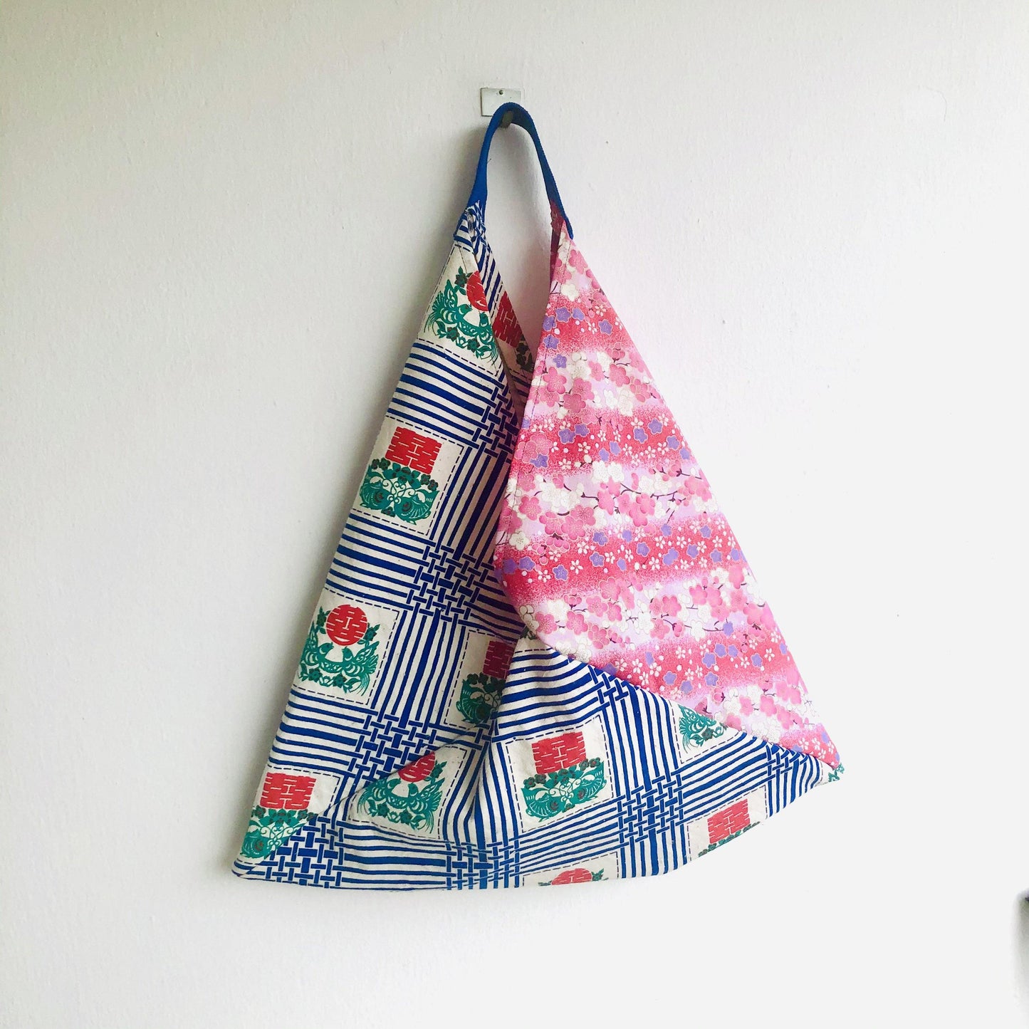 Shoulder bento bag , origami tote bag , handmade cool silkscreen print bag | Double happiness underneath the blossom tree - Jiakuma