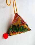 Origami dumpling bag , pom pom fabric bag , triangle handmade bag | Gauguin’s Tahiti