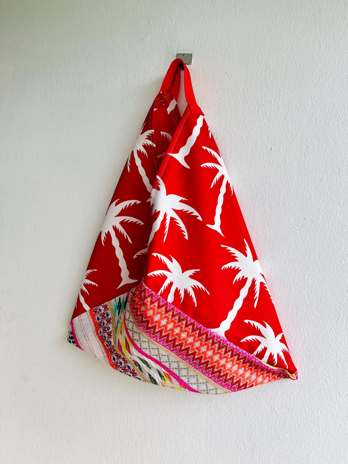 Origami tote bag , bento Japanese inspired bag , triangle eco friendly shopping bag | Palm trees at sunset in Tulum